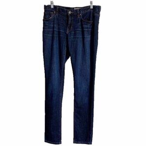Free People Women's Dark Wash Whiskering Mid Rise Straight Jeans Sz 27 Everyday